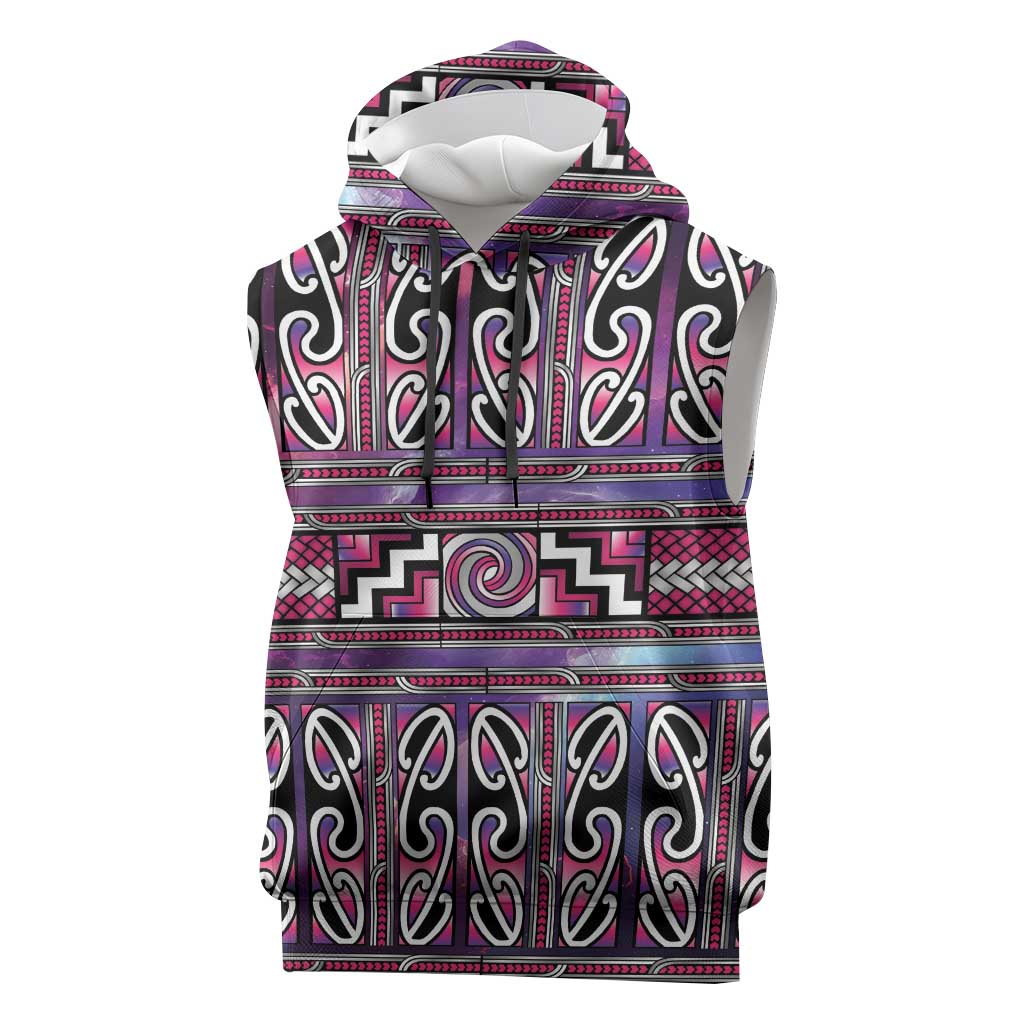 Maori Matariki Sleeveless Hoodie Pink Galaxy Aesthetic Koru Art