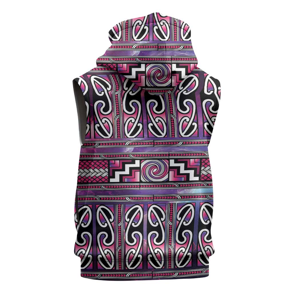 Maori Matariki Sleeveless Hoodie Pink Galaxy Aesthetic Koru Art