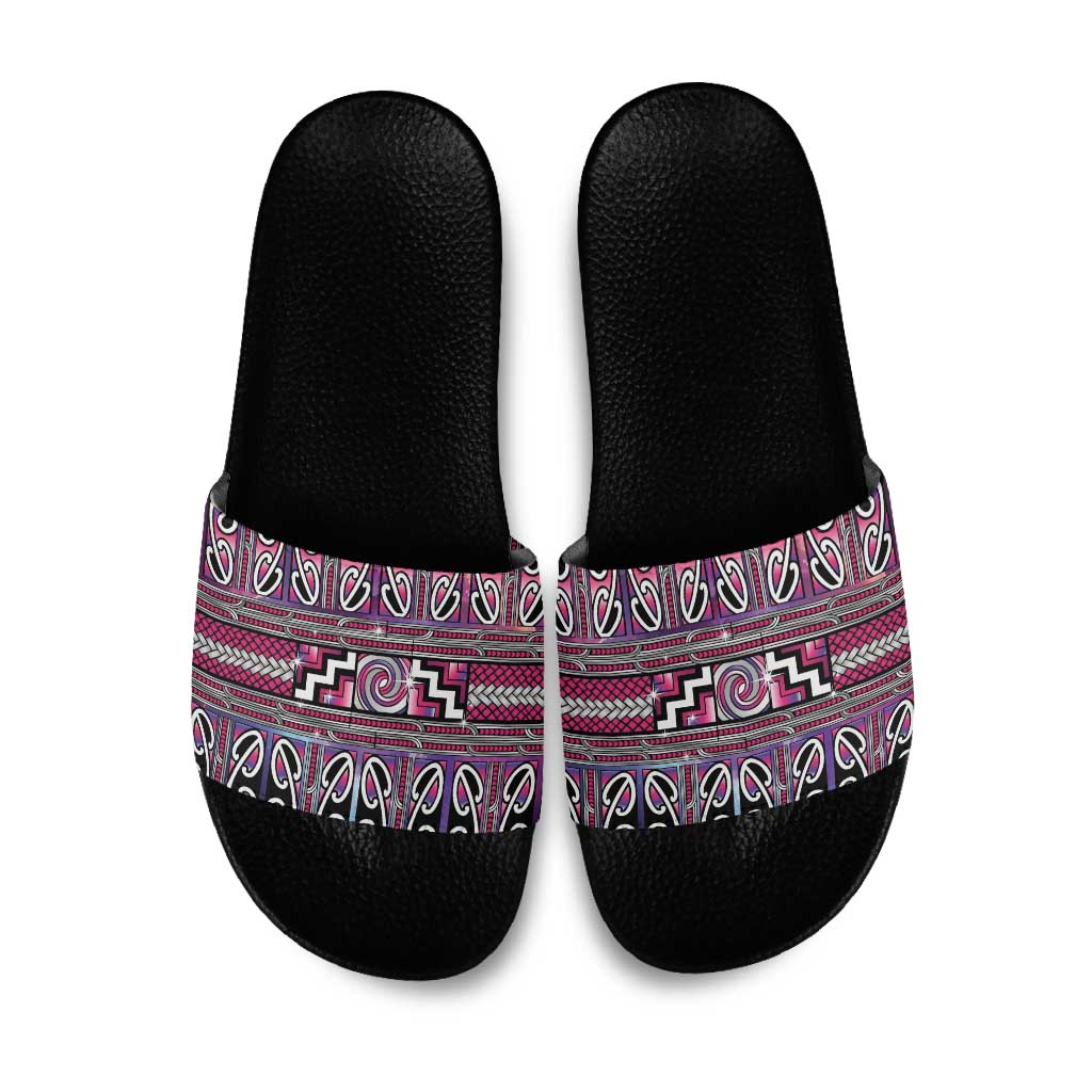 Maori Matariki Slide Sandals Pink Galaxy Aesthetic Koru Art