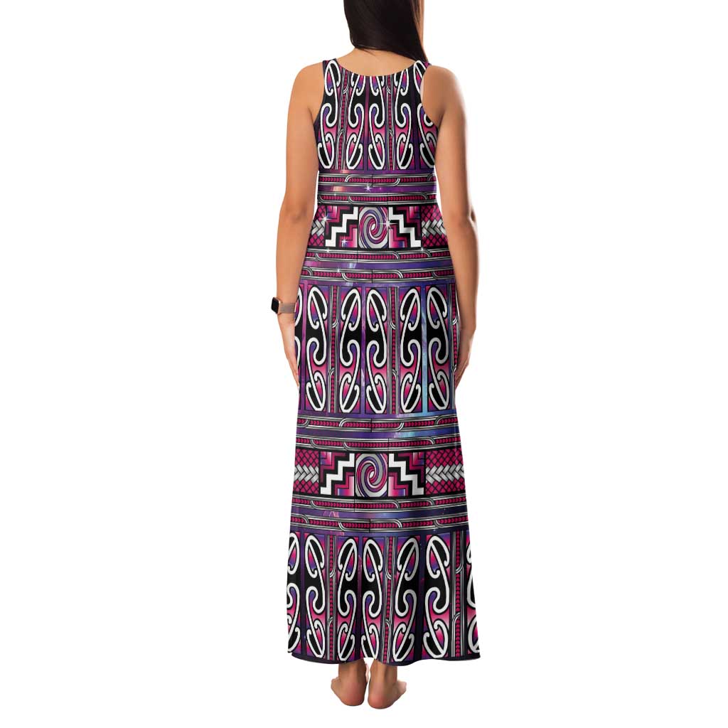 Maori Matariki Tank Maxi Dress Pink Galaxy Aesthetic Koru Art