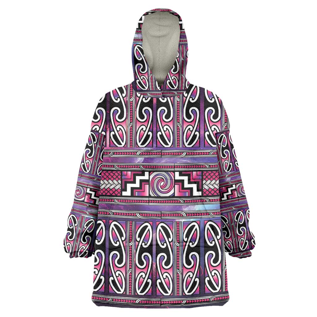 Maori Matariki Wearable Blanket Hoodie Pink Galaxy Aesthetic Koru Art