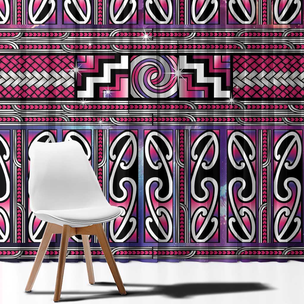 Maori Matariki Window Curtain Pink Galaxy Aesthetic Koru Art