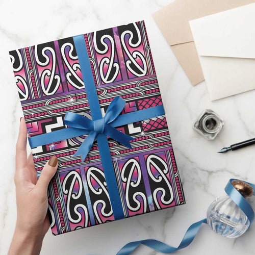 Maori Matariki Wrapping Paper Pink Galaxy Aesthetic Koru Art