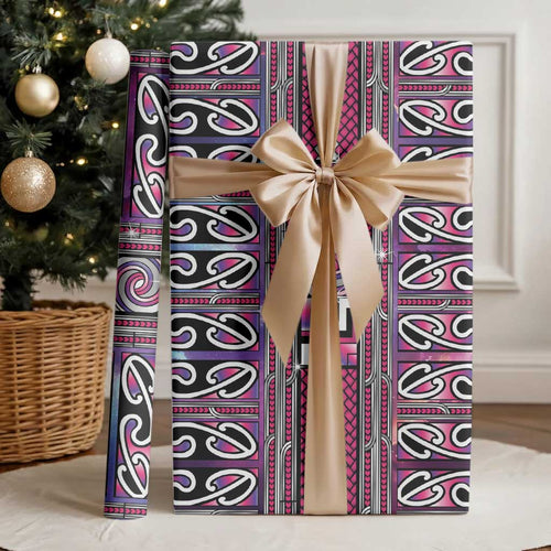 Maori Matariki Wrapping Paper Pink Galaxy Aesthetic Koru Art