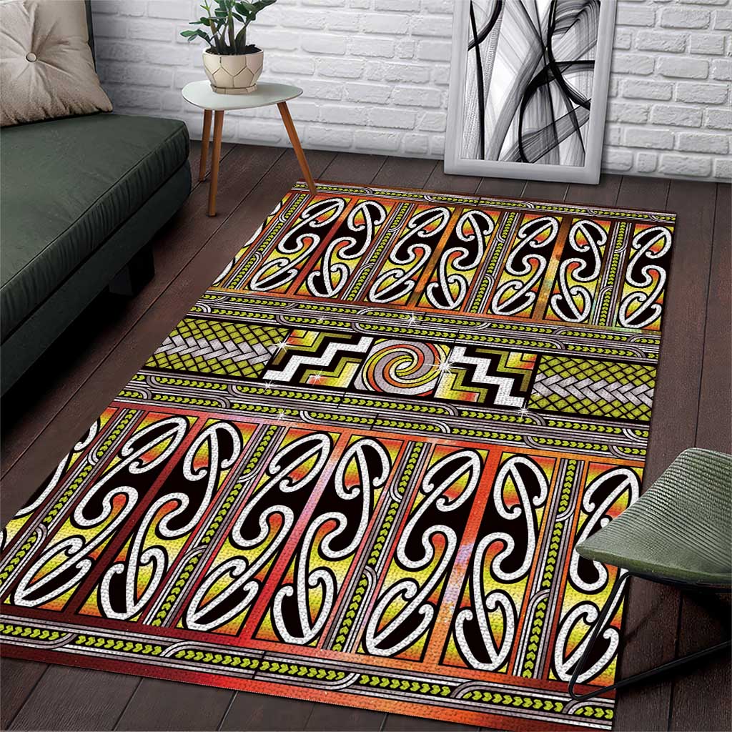 Maori Matariki Area Rug Yellow Galaxy Aesthetic Koru Art