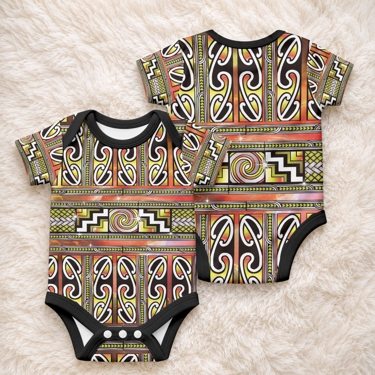 Maori Matariki Baby Onesie Yellow Galaxy Aesthetic Koru Art