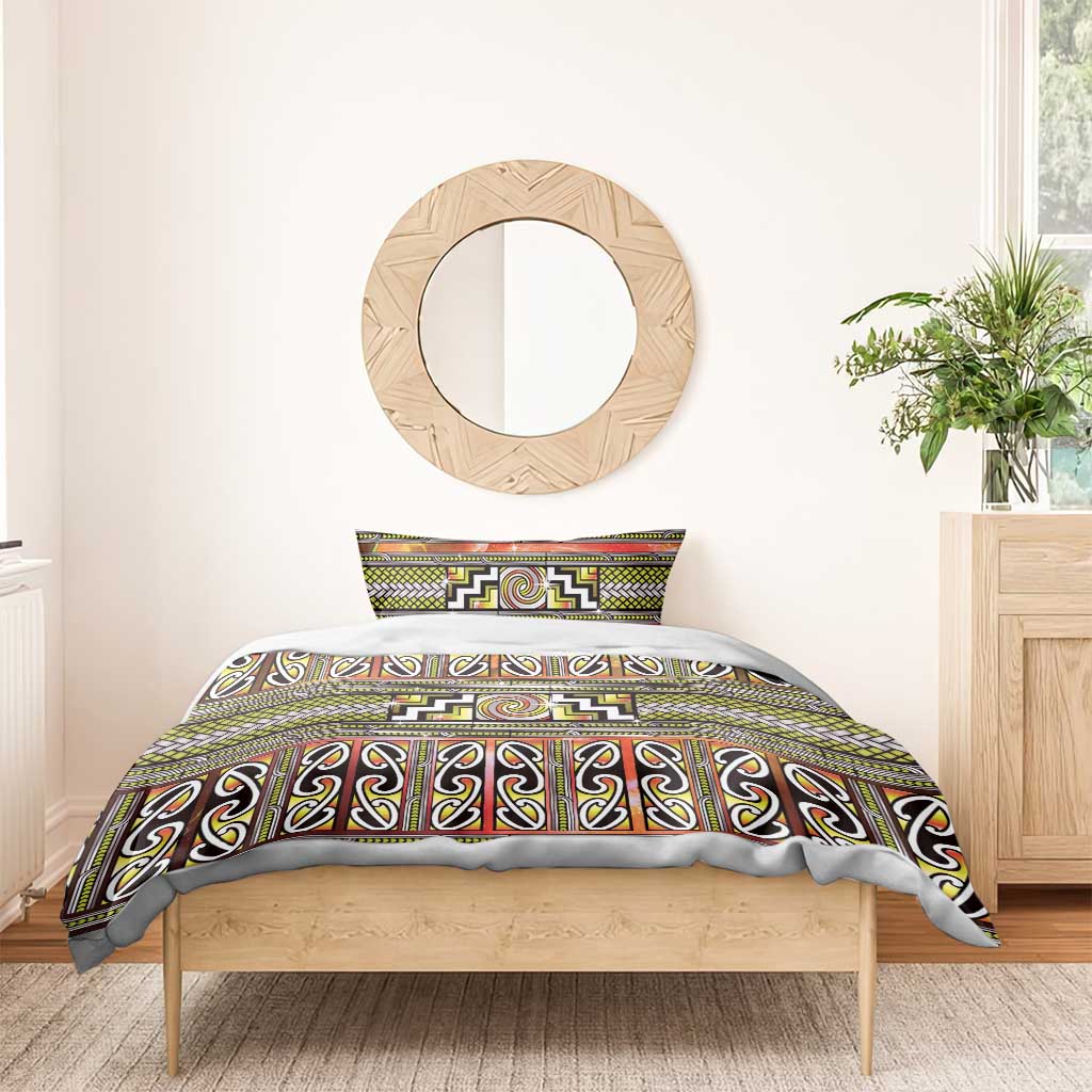 Maori Matariki Bedding Set Yellow Galaxy Aesthetic Koru Art
