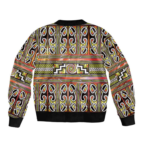Maori Matariki Bomber Jacket Yellow Galaxy Aesthetic Koru Art