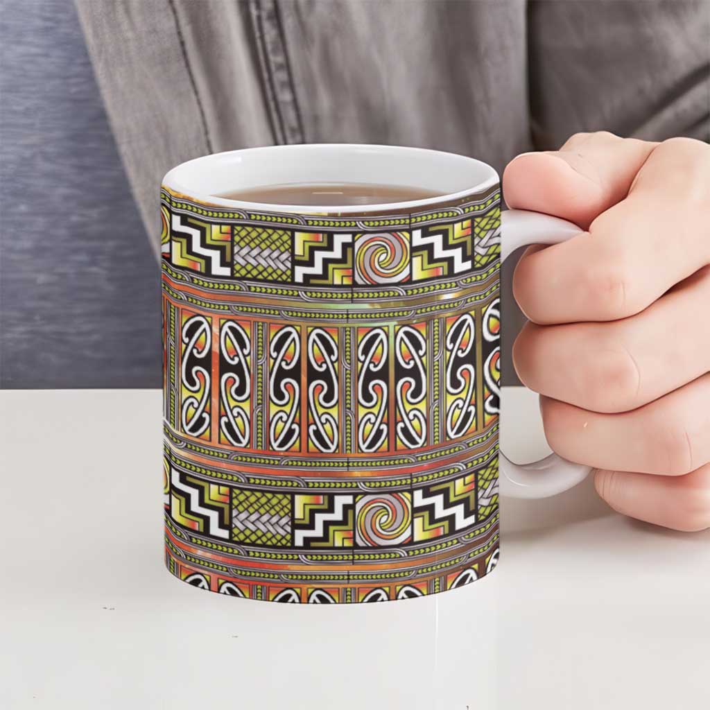 Maori Matariki Ceramic Mug Yellow Galaxy Aesthetic Koru Art