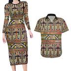 Maori Matariki Couples Matching Long Sleeve Bodycon Dress and Hawaiian Shirt Yellow Galaxy Aesthetic Koru Art