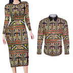 Maori Matariki Couples Matching Long Sleeve Bodycon Dress and Long Sleeve Button Shirt Yellow Galaxy Aesthetic Koru Art