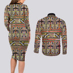 Maori Matariki Couples Matching Long Sleeve Bodycon Dress and Long Sleeve Button Shirt Yellow Galaxy Aesthetic Koru Art