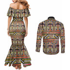 Maori Matariki Couples Matching Mermaid Dress and Long Sleeve Button Shirt Yellow Galaxy Aesthetic Koru Art