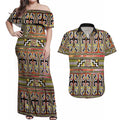 Maori Matariki Couples Matching Off Shoulder Maxi Dress and Hawaiian Shirt Yellow Galaxy Aesthetic Koru Art