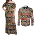 Maori Matariki Couples Matching Off Shoulder Maxi Dress and Long Sleeve Button Shirt Yellow Galaxy Aesthetic Koru Art