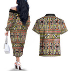 Maori Matariki Couples Matching Off The Shoulder Long Sleeve Dress and Hawaiian Shirt Yellow Galaxy Aesthetic Koru Art