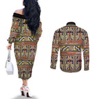 Maori Matariki Couples Matching Off The Shoulder Long Sleeve Dress and Long Sleeve Button Shirt Yellow Galaxy Aesthetic Koru Art