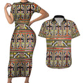 Maori Matariki Couples Matching Short Sleeve Bodycon Dress and Hawaiian Shirt Yellow Galaxy Aesthetic Koru Art