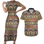 Maori Matariki Couples Matching Short Sleeve Bodycon Dress and Hawaiian Shirt Yellow Galaxy Aesthetic Koru Art