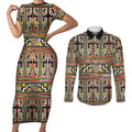 Maori Matariki Couples Matching Short Sleeve Bodycon Dress and Long Sleeve Button Shirt Yellow Galaxy Aesthetic Koru Art