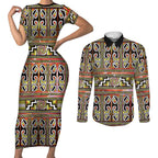 Maori Matariki Couples Matching Short Sleeve Bodycon Dress and Long Sleeve Button Shirt Yellow Galaxy Aesthetic Koru Art