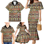 Maori Matariki Family Matching Mermaid Dress and Hawaiian Shirt Yellow Galaxy Aesthetic Koru Art