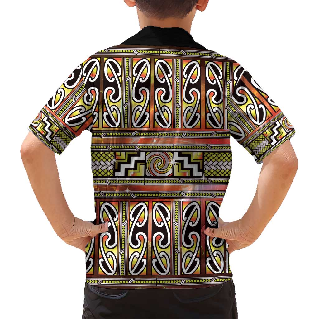 Maori Matariki Family Matching Mermaid Dress and Hawaiian Shirt Yellow Galaxy Aesthetic Koru Art