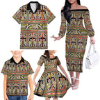 Maori Matariki Family Matching Off The Shoulder Long Sleeve Dress and Hawaiian Shirt Yellow Galaxy Aesthetic Koru Art