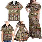 Maori Matariki Family Matching Off Shoulder Maxi Dress and Hawaiian Shirt Yellow Galaxy Aesthetic Koru Art