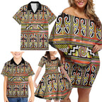 Maori Matariki Family Matching Off Shoulder Short Dress and Hawaiian Shirt Yellow Galaxy Aesthetic Koru Art