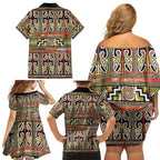 Maori Matariki Family Matching Off Shoulder Short Dress and Hawaiian Shirt Yellow Galaxy Aesthetic Koru Art