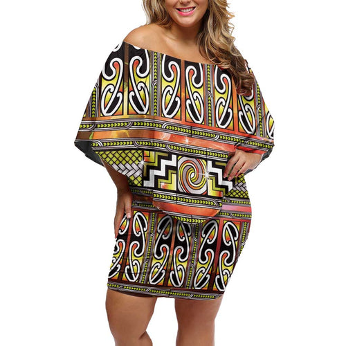 Maori Matariki Family Matching Off Shoulder Short Dress and Hawaiian Shirt Yellow Galaxy Aesthetic Koru Art
