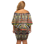 Maori Matariki Family Matching Off Shoulder Short Dress and Hawaiian Shirt Yellow Galaxy Aesthetic Koru Art