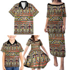Maori Matariki Family Matching Puletasi and Hawaiian Shirt Yellow Galaxy Aesthetic Koru Art
