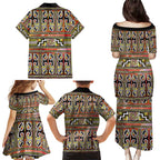 Maori Matariki Family Matching Puletasi and Hawaiian Shirt Yellow Galaxy Aesthetic Koru Art