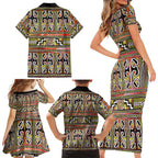 Maori Matariki Family Matching Short Sleeve Bodycon Dress and Hawaiian Shirt Yellow Galaxy Aesthetic Koru Art