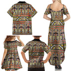 Maori Matariki Family Matching Summer Maxi Dress and Hawaiian Shirt Yellow Galaxy Aesthetic Koru Art