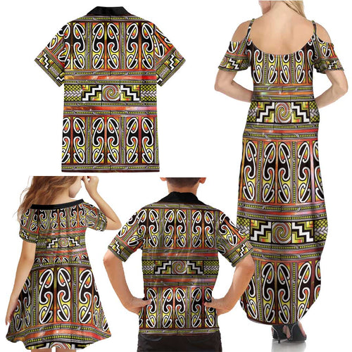 Maori Matariki Family Matching Summer Maxi Dress and Hawaiian Shirt Yellow Galaxy Aesthetic Koru Art