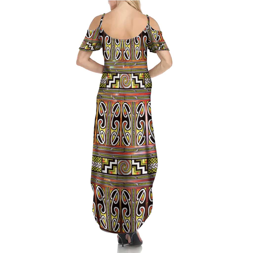 Maori Matariki Family Matching Summer Maxi Dress and Hawaiian Shirt Yellow Galaxy Aesthetic Koru Art