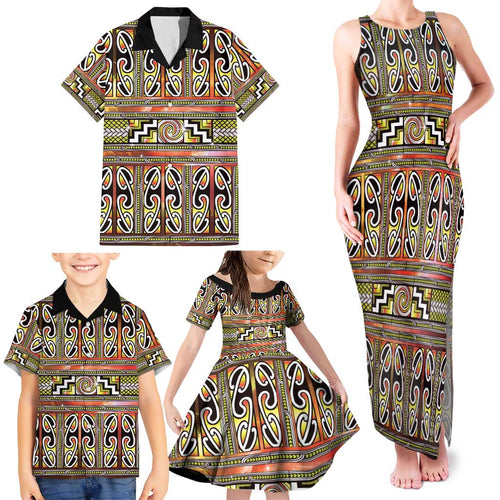 Maori Matariki Family Matching Tank Maxi Dress and Hawaiian Shirt Yellow Galaxy Aesthetic Koru Art