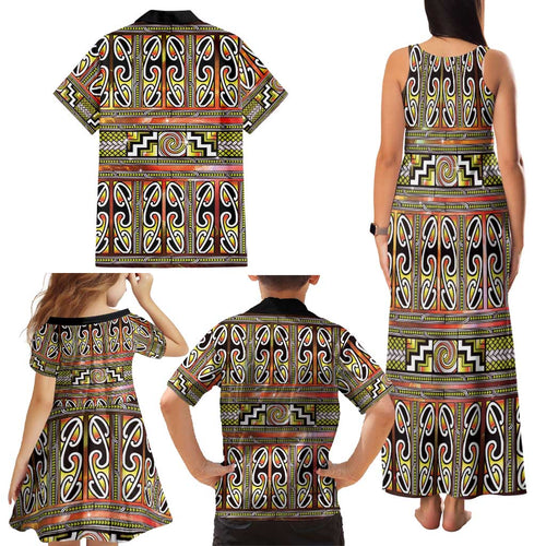 Maori Matariki Family Matching Tank Maxi Dress and Hawaiian Shirt Yellow Galaxy Aesthetic Koru Art