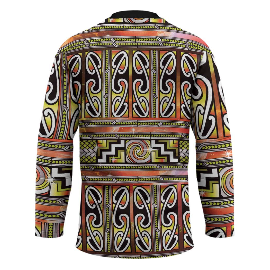 Maori Matariki Hockey Jersey Yellow Galaxy Aesthetic Koru Art