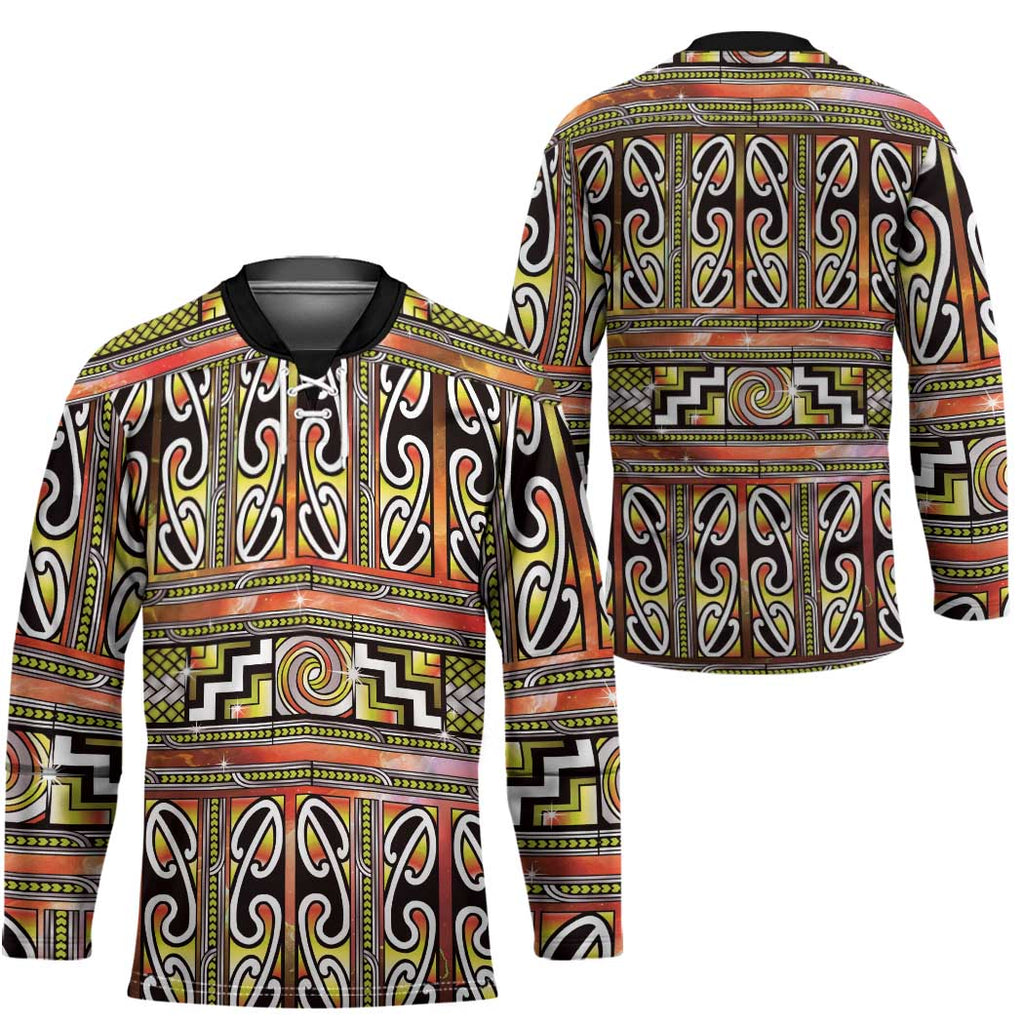 Maori Matariki Hockey Jersey Yellow Galaxy Aesthetic Koru Art