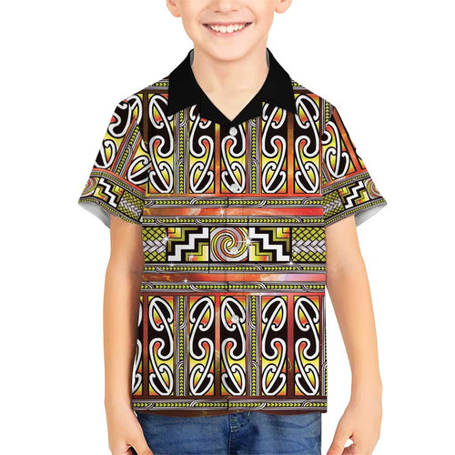 Maori Matariki Kid Hawaiian Shirt Yellow Galaxy Aesthetic Koru Art