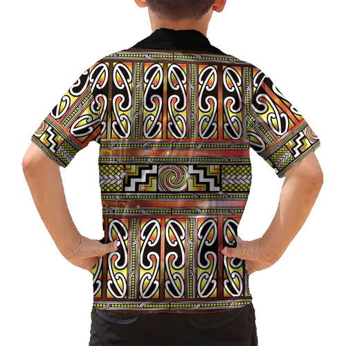 Maori Matariki Kid Hawaiian Shirt Yellow Galaxy Aesthetic Koru Art