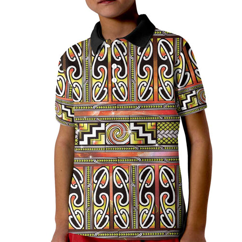 Maori Matariki Kid Polo Shirt Yellow Galaxy Aesthetic Koru Art