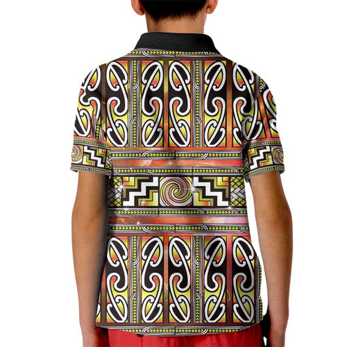 Maori Matariki Kid Polo Shirt Yellow Galaxy Aesthetic Koru Art