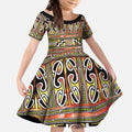 Maori Matariki Kid Short Sleeve Dress Yellow Galaxy Aesthetic Koru Art