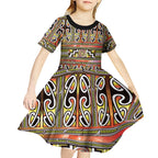 Maori Matariki Kid Short Sleeve Dress Yellow Galaxy Aesthetic Koru Art