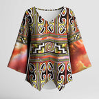 Maori Matariki Kimono Sleeve Blouse Yellow Galaxy Aesthetic Koru Art